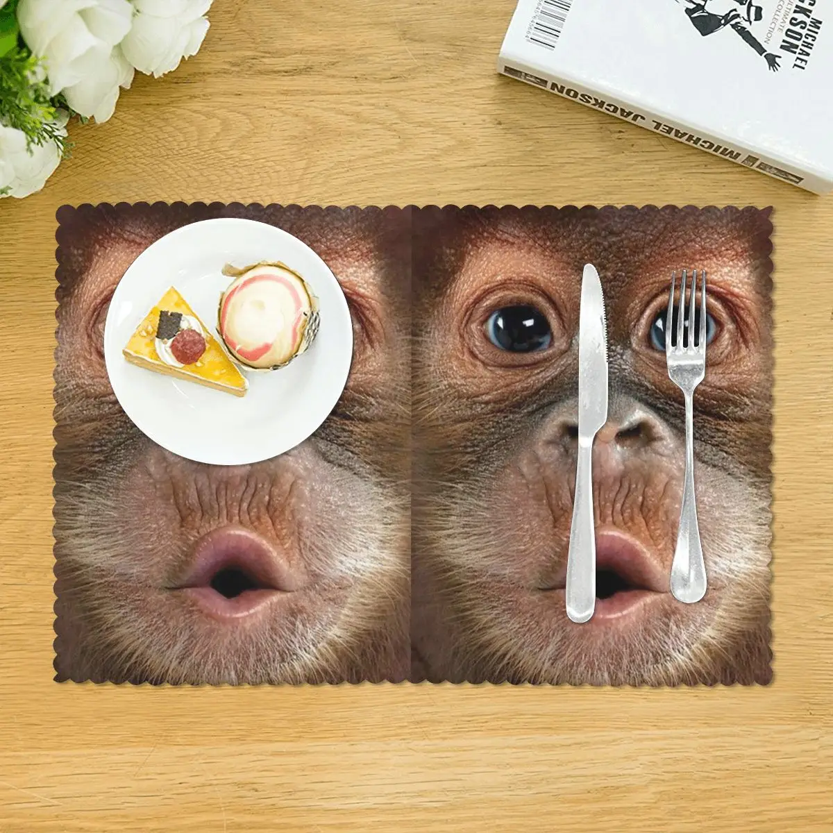 Big Face Baby Orangutan Monkey Placemat Washable Plate Mat for Dining Table Bowl Coaster Super Absorbent Mats
