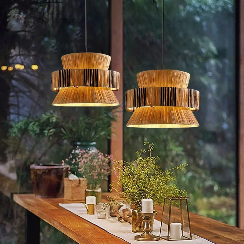 

Vintage Grass Weaving Pendant Lights For Bedroom Kitchen Living Room Decor Lamp Designer Creative Handmake Suspension Luminaires