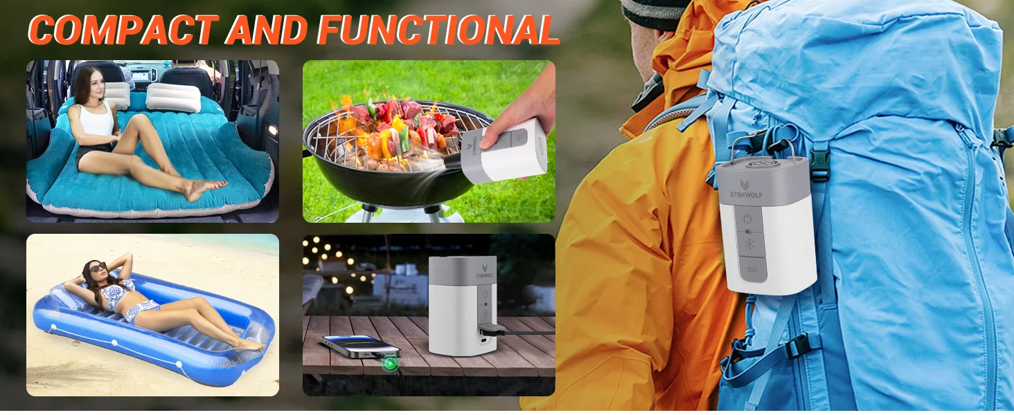 ETENWOLF AIR 5 PRO Elektrische Luftpumpe 720 LPM 4X Quick 10400 mAh Aufblasgerät & Entleerungsgerät Tragbare Luftpumpe für Pool-Schwimmkörper – Detail 15
