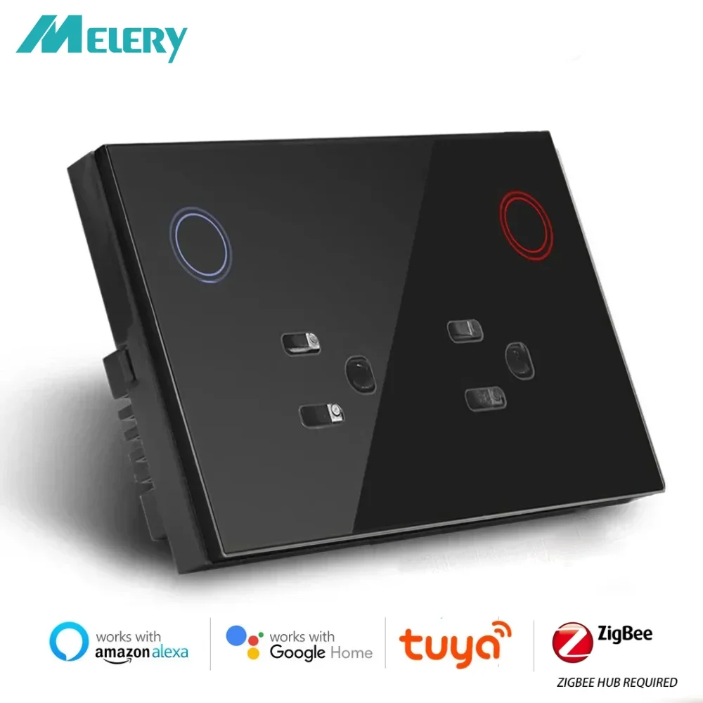 Melery Zigbee Tuya US Electrical Plug Outlet Smart Wall Power Monitoring Socket Glass Panel Wireless Remote by Alexa Google Home