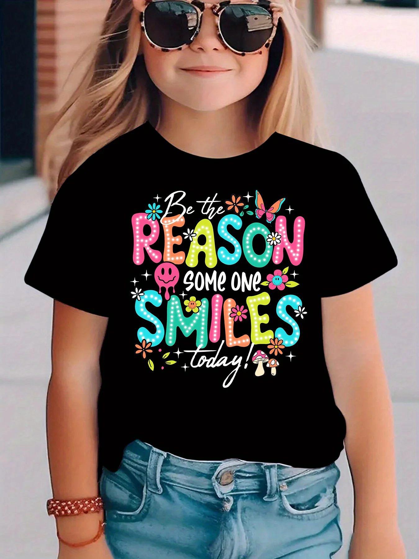 Summer Fashion Children's Daily T-shirts Become A Reason for Someone To Smile Printed Casual Parent-child Trendy Short Sleeves