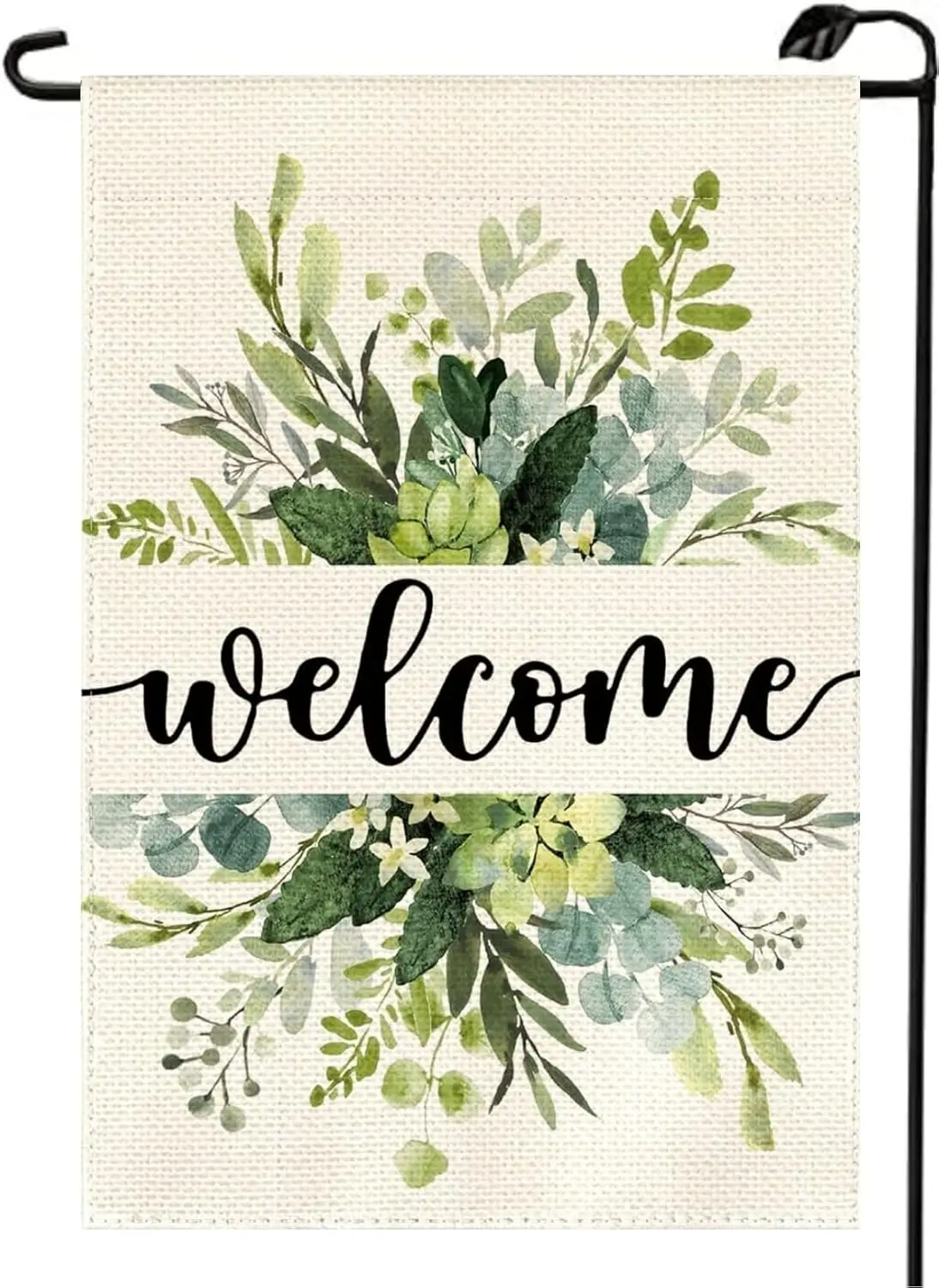 Welcome Spring Summer Garden Flag 12x18 Inch Double Sided for Outside Burlap Small Floral Eucalyptus Seasonal Farmhouse Yard Out