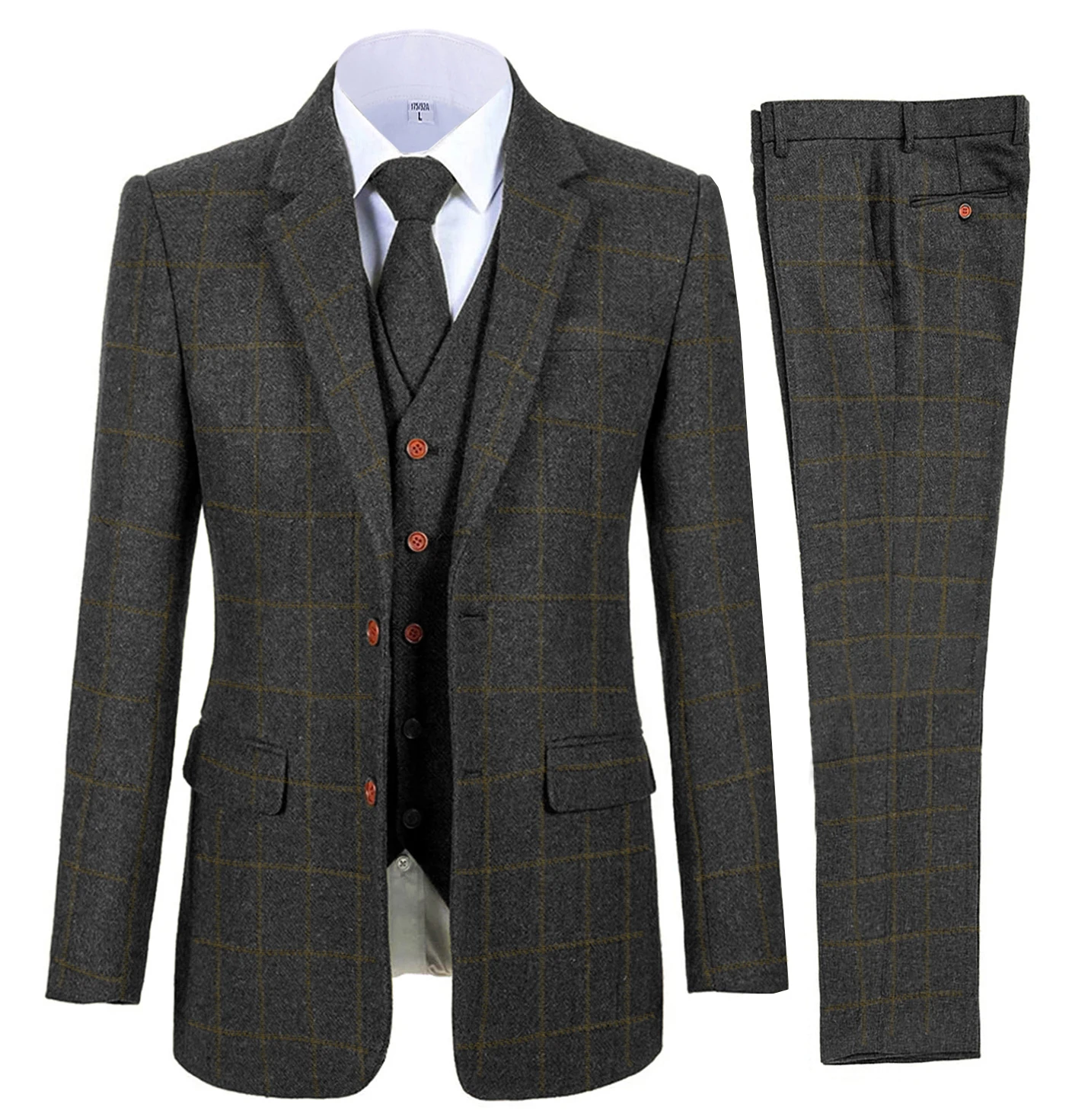 

Plus Size Men's 3 piece Jacket+ Vest +Pants Mens Suit 100% Cotton Plaid Notch Lapel Suit Blazer Full Male Suit For Wedding