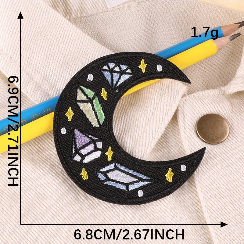 Diamond Moon Heart Funnel Patch For Clothing Backpack Decoration Small Applique Iron On Embroidery Patches Badge