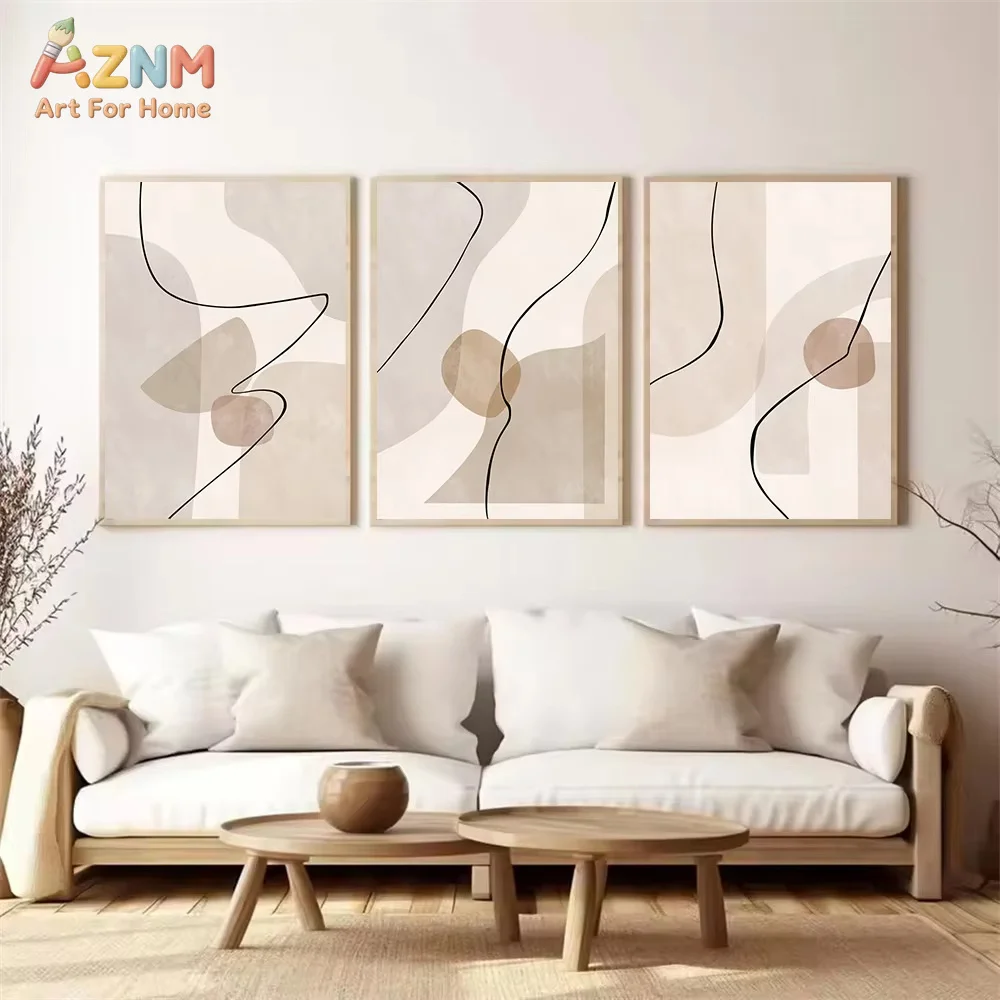 Abstract Beige Geometry Line Wall Art Canvas Painting Pictures Boho Posters And Prints Modern Living Room Interior Home Decor image 3