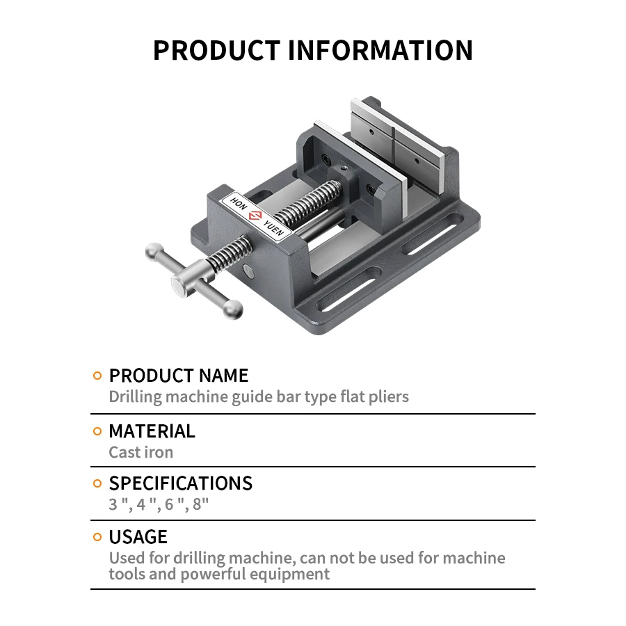 Guide Rod Type Heavy-Duty Precision Drilling Machine Flat-Nose Pliers Bench Drill Milling Machine Vise Fixture 4 6 8 Inch