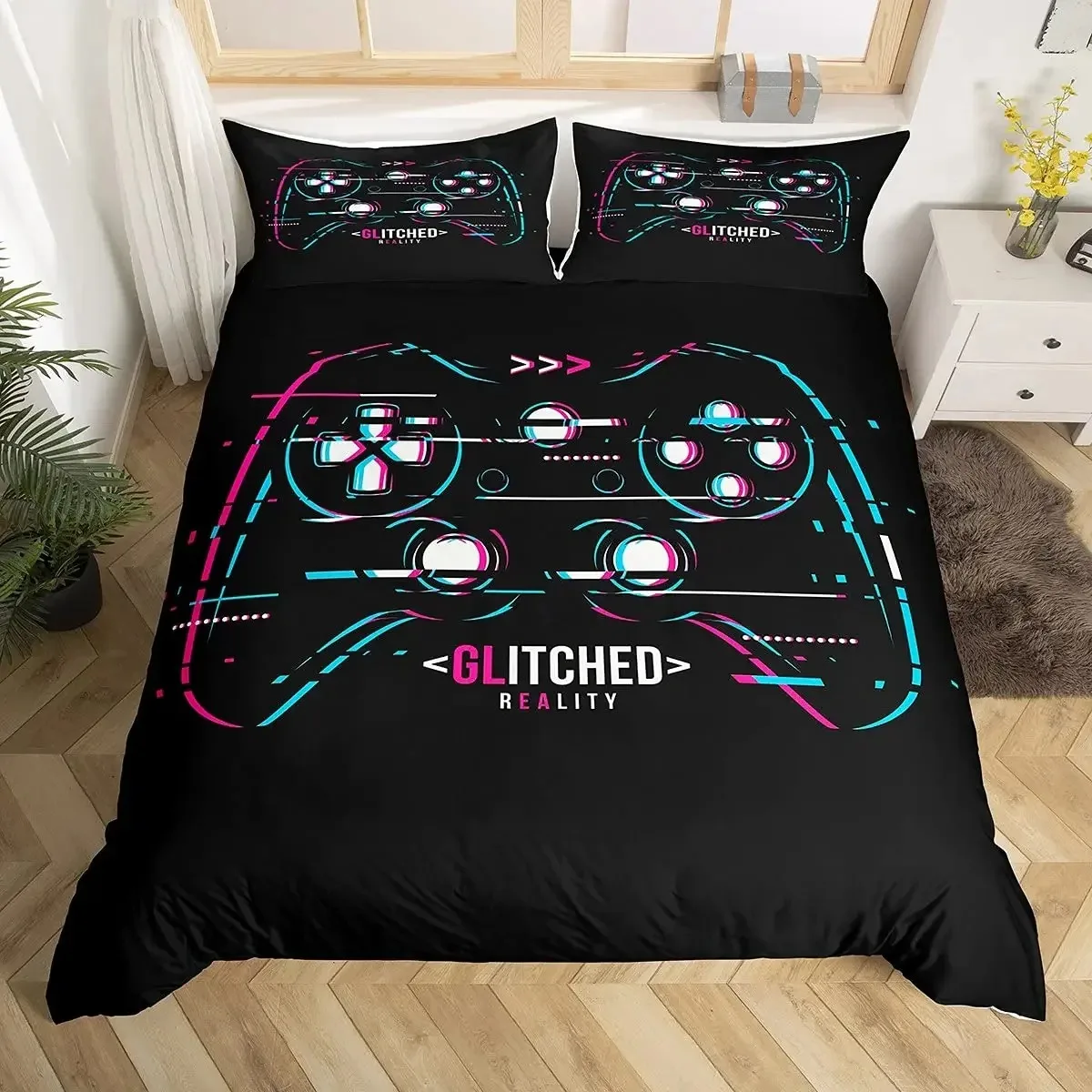 Gamer Duvet Cover For Boys Gaming Cool Games Gamepad Bedding Kids Teen Gifts Video Game Controller Modern Gradient Red And Blue