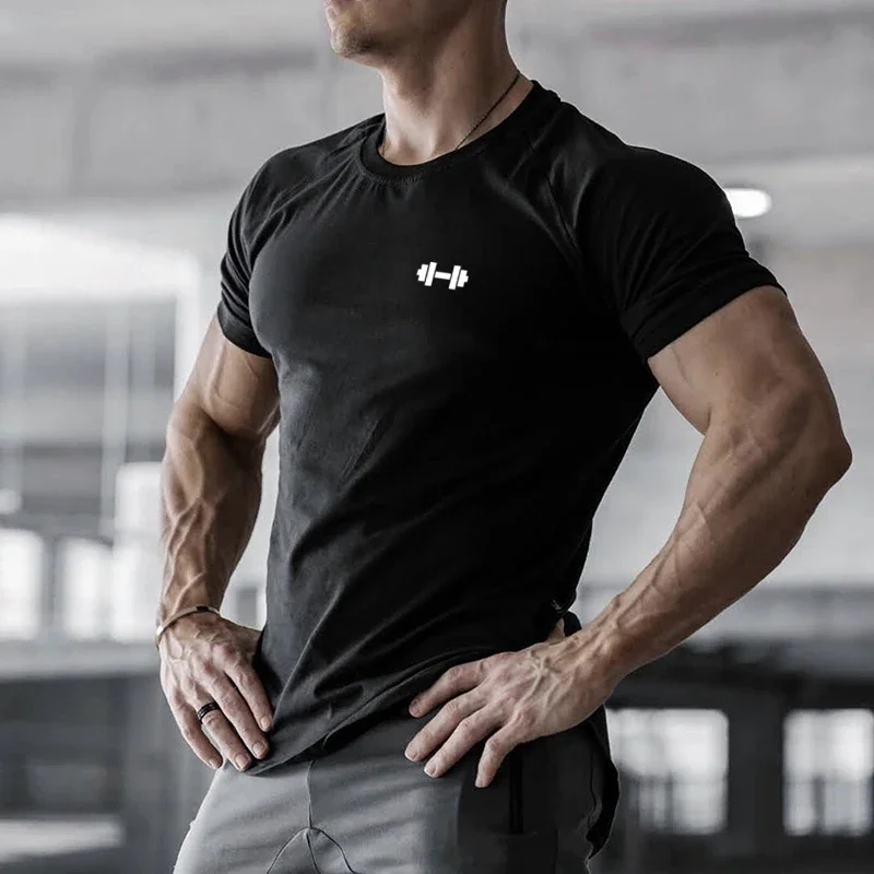 Gym Bodybuilding Workout Clothing Sportswear Mens Casual Short-sleeved Cotton Shirts Summer Fitness Breathable Slim Fit T-Shirts