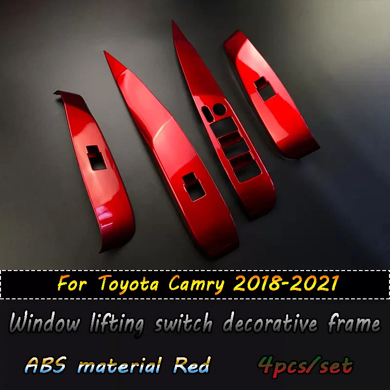 For Toyota Camry 2018, 2019, 2020, 2021, carbon fiber/red car interior window lifting frame, ABS material, 2 pieces/set