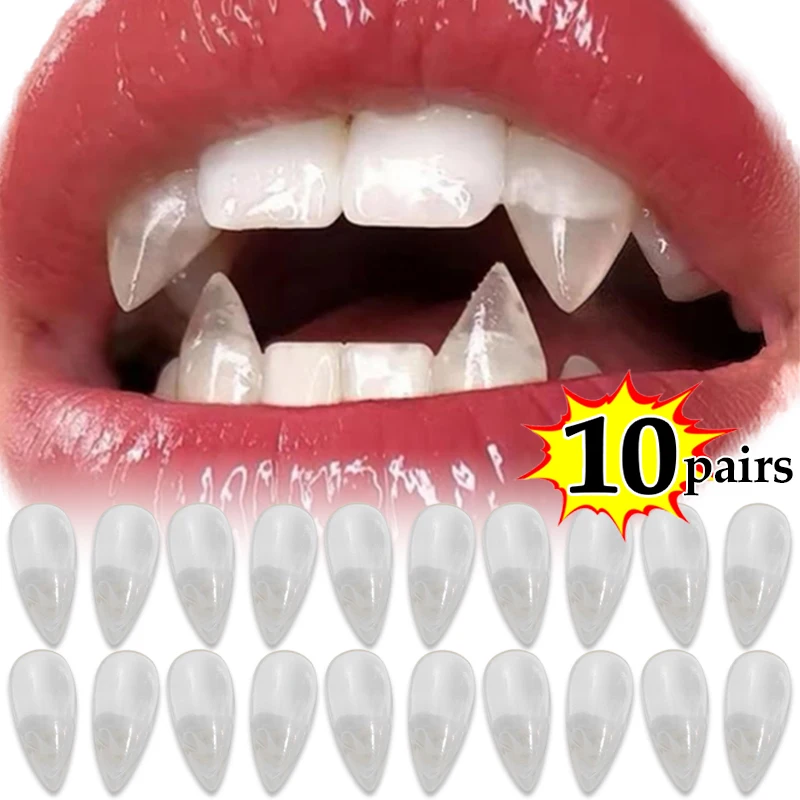 1-10Pairs Adult Vampire False Teeth Transparent Dentures Fangs Zombie Tooth For Horror Bloody Halloween Party Decoration Props