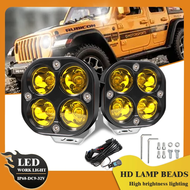 

3'' Amber Led Motorcycle Fog Light 40W Square Yellow Spotlight for Off Road 4x4 Truck Bumper Pod Ditch Lamp with Wiring Harness