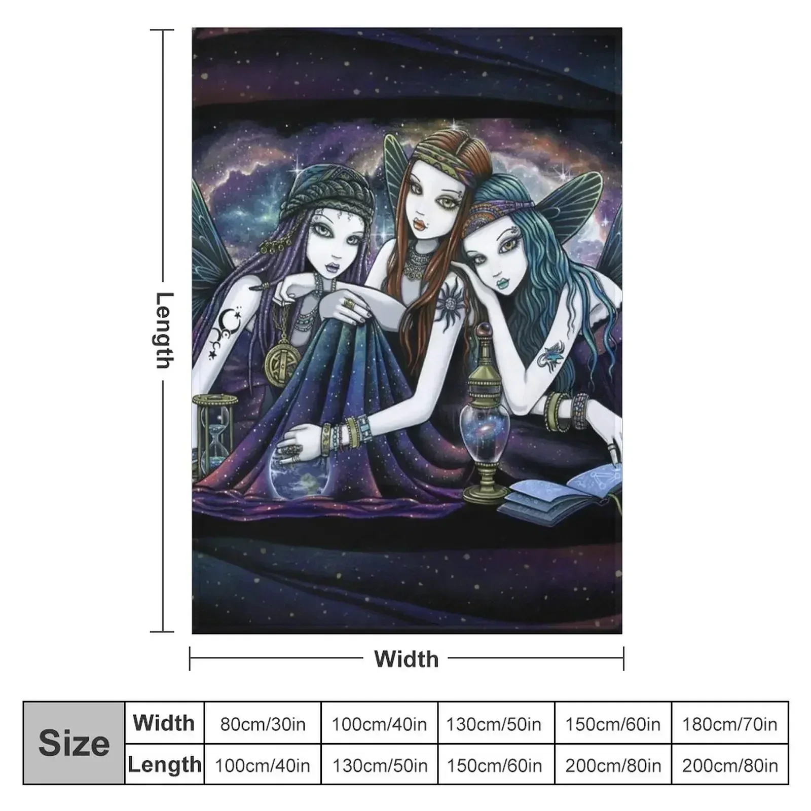 The Seraphina Bohemian Celestial Sisters Nebula Fairies Throw Blanket couch cozy soft plush fuzzy picnic outdoor blanket