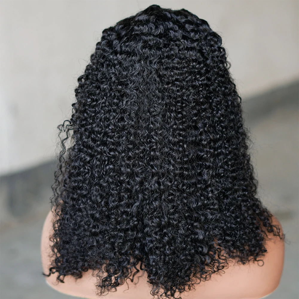 Perucas encaracolados perversos da parte dianteira do laço do Afro para mulheres, cabelo de Remy brasileiro, cabelo humano, preto natural, densidade