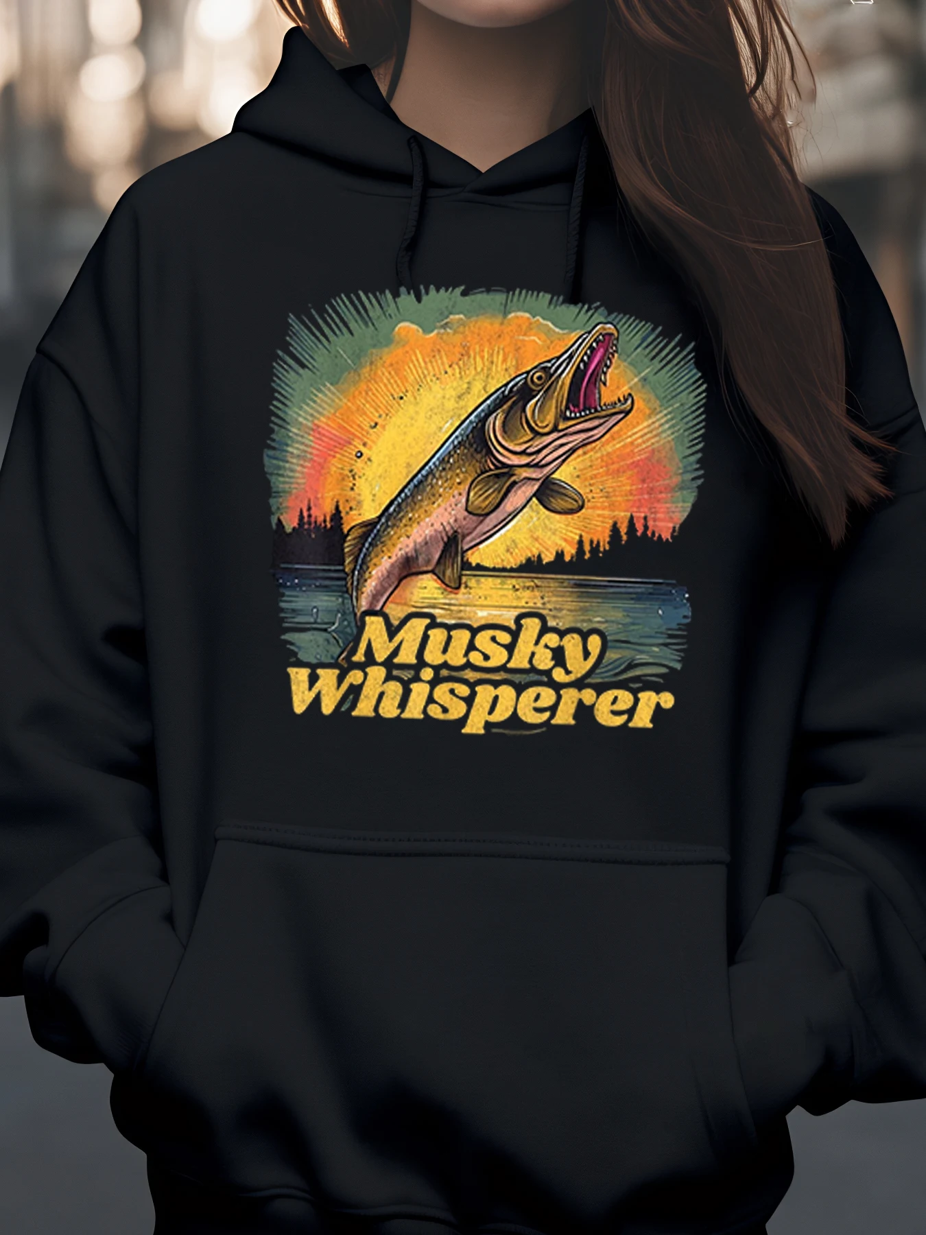 Musky Whisperer Fish Design Hoodie for Fishing Enthusiasts Outdoor Activities Men Women