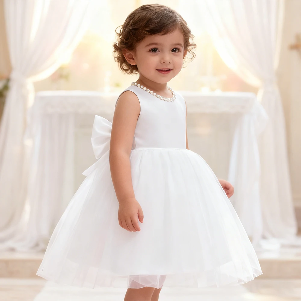 Evening Dress Gown for Girls Weddings Bridesmaid Costume Flower Girl Princess Dress White Dress Kids Baptismal Ceremony Clothes