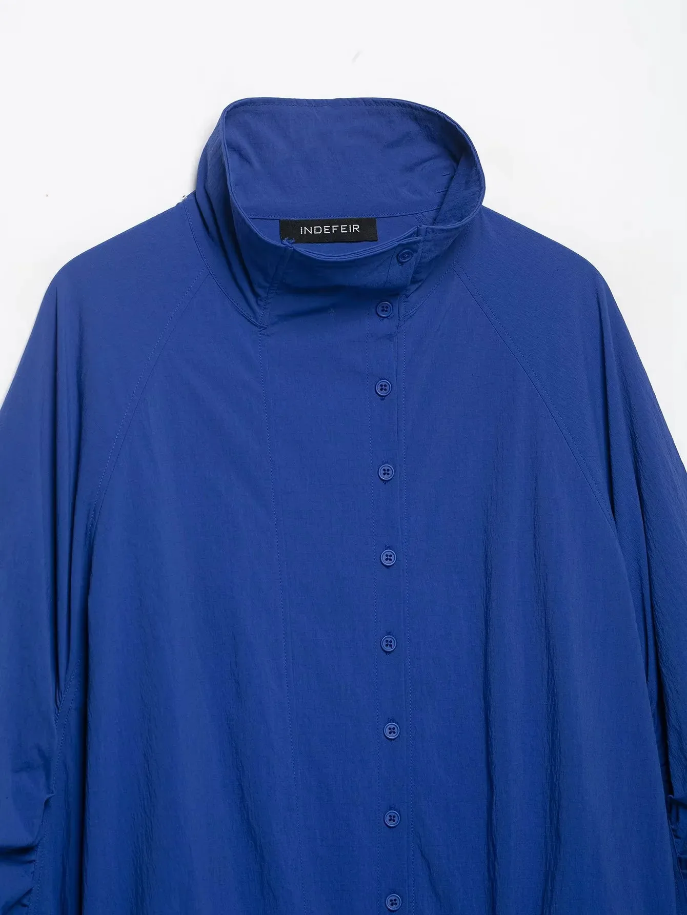 Damen Vintage Blaue Einreihige Jacken Damen 2026 Herbst Neue Schicke Lässige Faltenärmel Stehkragen Mäntel High-Street Damen Oberteil – Detail 10