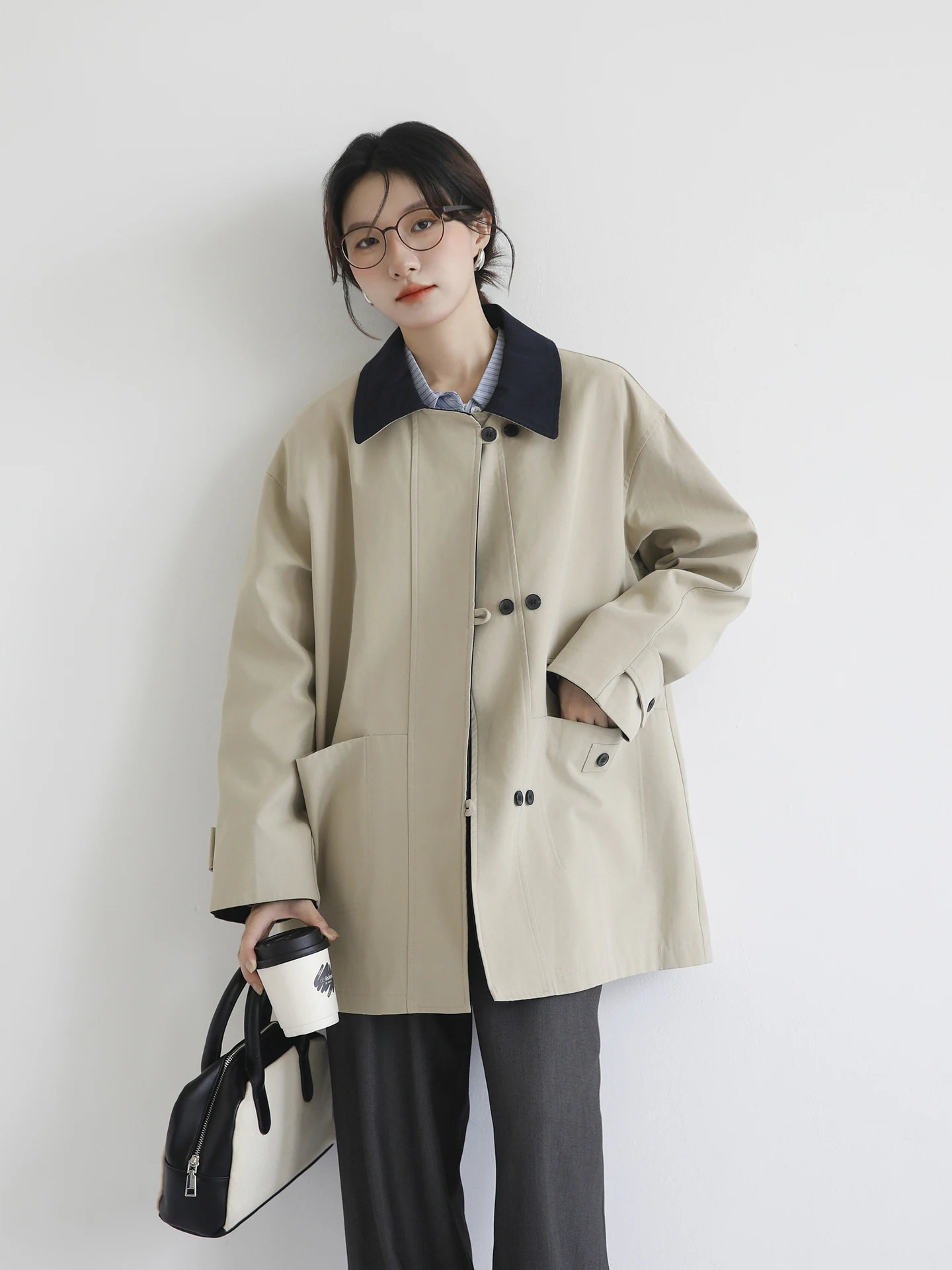 

Ruu Home Lenzing Cotton 2026 Spring New Sle ort Women's Windbreaker Jaet Retro Color Blo Korean Loose Fit Long Sve