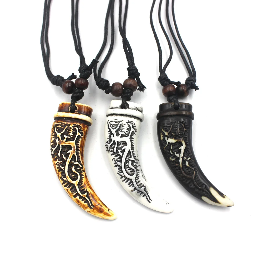 1 Stück Imitation Knochen geschnitzt Drachen Totem Zahn Halskette für Männer Frauen Punk Tier Zahn Anhänger Schmuck Geschenk