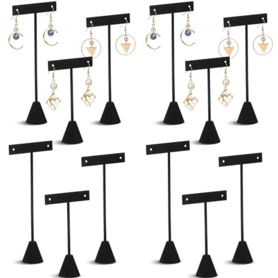 

12 Pcs Earring Display Set T Bar Earring Display Stand with 3 Heights Earrings Stand for Jewelry Vendors in Black