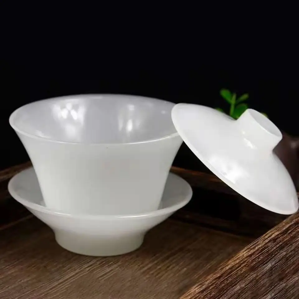 Afghani Jade Sancai Gaiwan Tea Set Ancient High End Single Household Health Preservation Decorative Ornaments Home Accessories