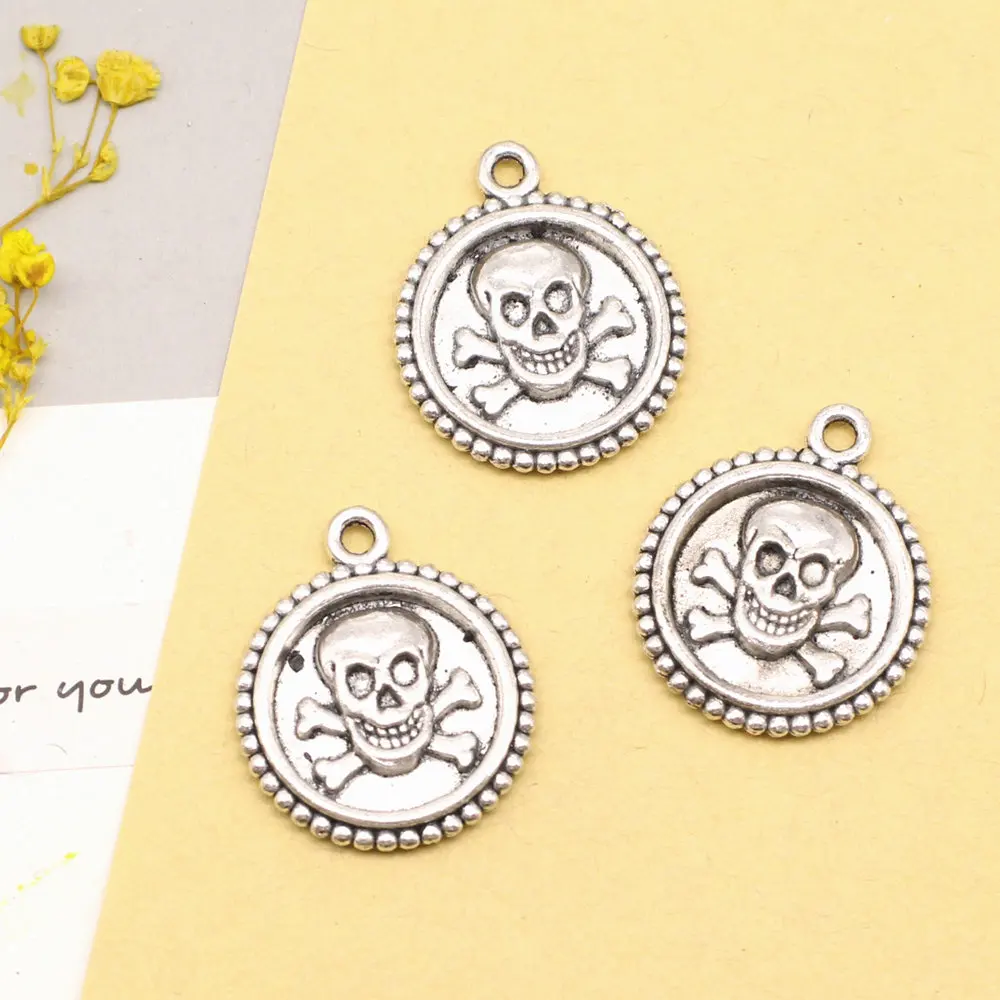 Skull And Crossbones Charms Pendants For Jewelry Children Diy Jewelri 23x27mm 5pcs Antique Silver Color