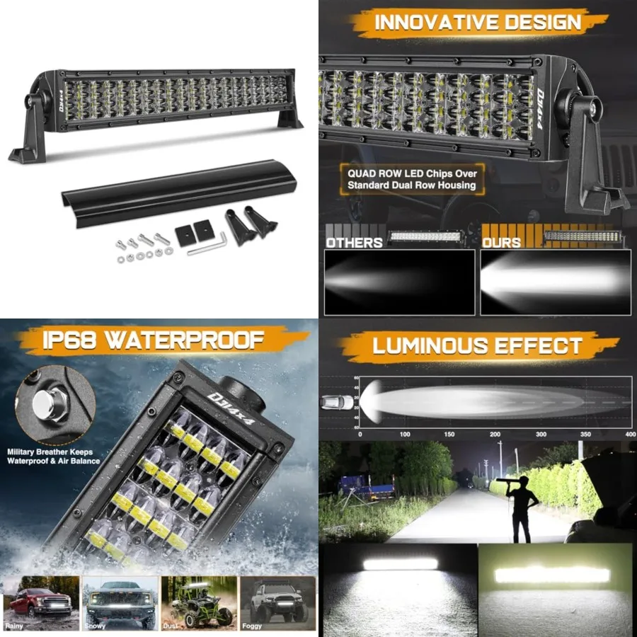 

LED Light Bar, Quad Row 320W LED Drivg Light Spot Flood Combo Off Road Work Light Bumper Fog Lamps with Black Cover for Trucks