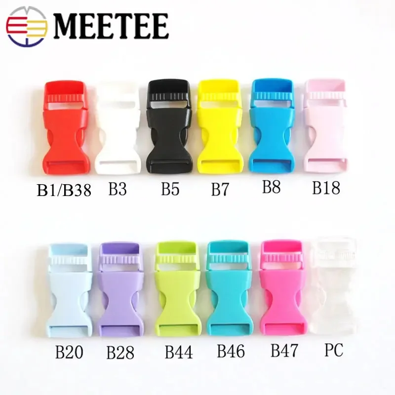 Meetee 10Pcs 15-38mm Color Plastic Buckle Webbing Adjust Release Buckles Bag Strap Safety Belt Dog Collar DIY Craft Accessory