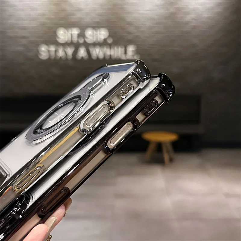Custodia con supporto luminoso con placcatura antiurto di lusso per iPhone 17 Air 17Promax 17pro per accessorio con supporto magnetico Magsafe