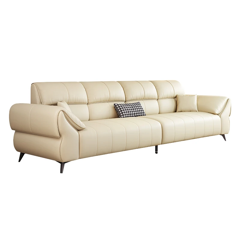 

Cat scratching leather sofa simple modern light luxury living room three or four people straight piano keys small apartment