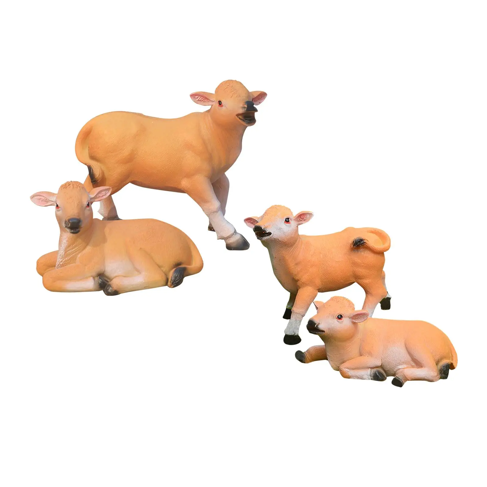1 Pair Double Calf Figurine Resin Statue Artwork Art Decor Farm Animals Cattle Decorative Cow Ox Sculpture for Indoor Window