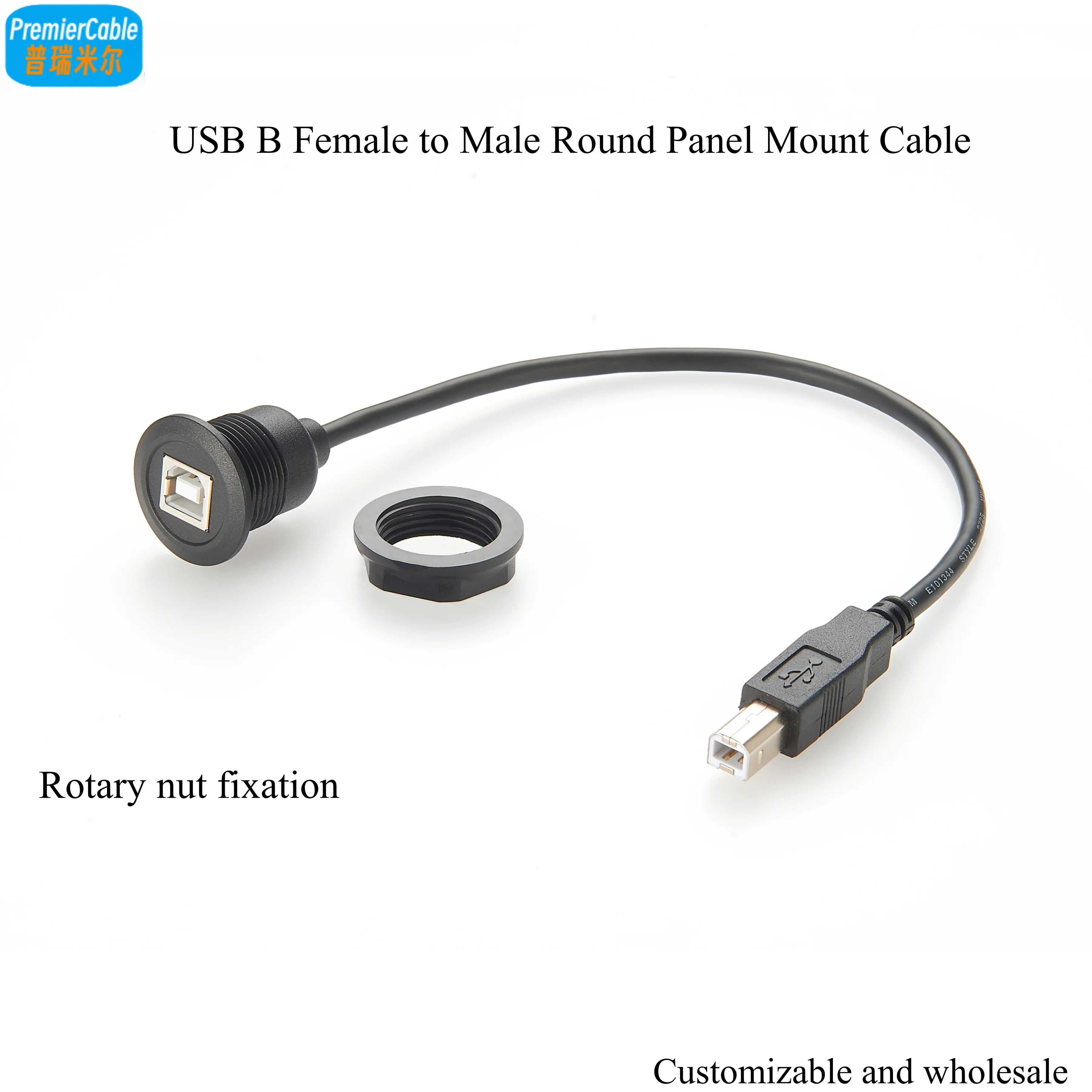 USB B Converter Extension Cable 22mm USB B round panel mount extension cable USB B Female to Male Printer Scanner Cord