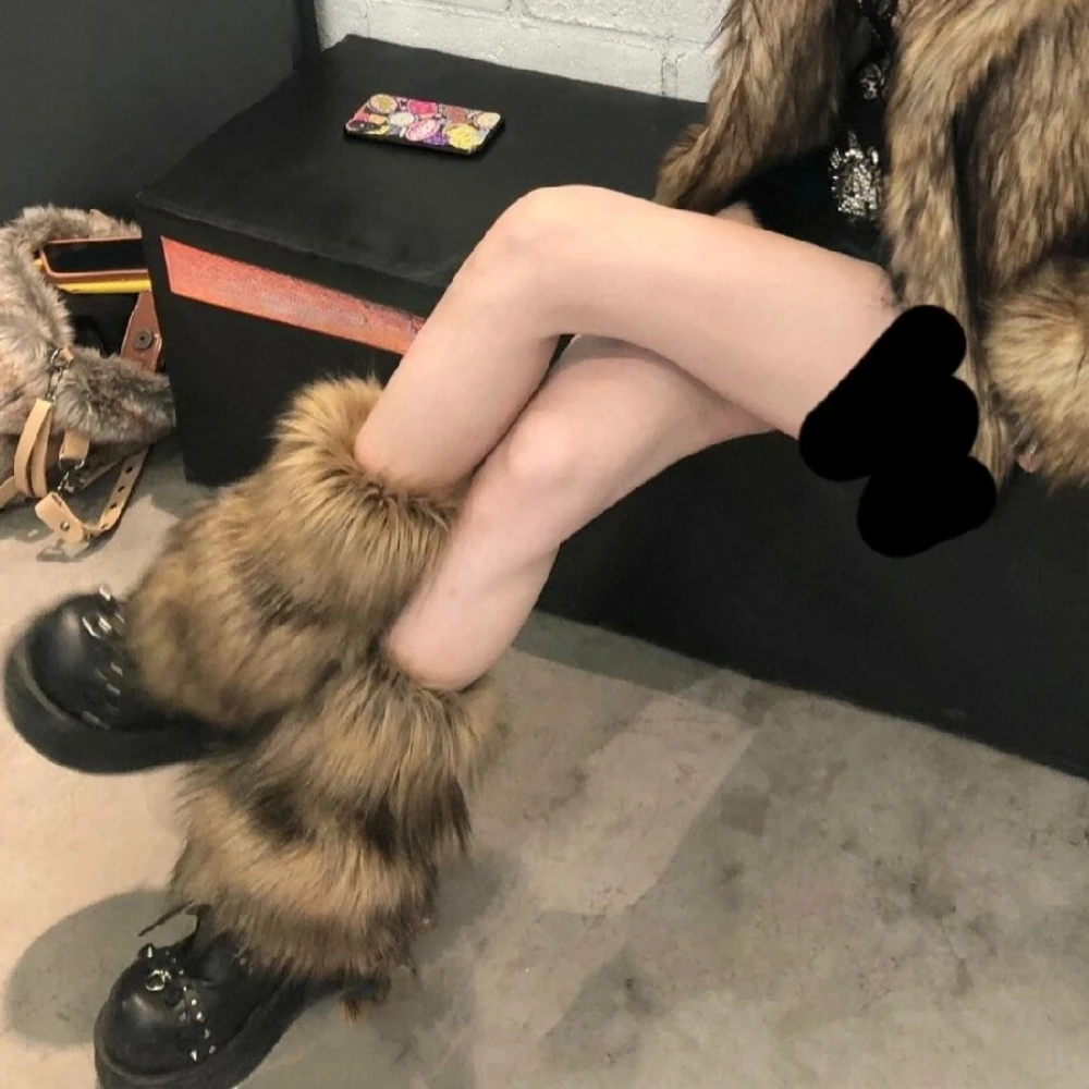 

Shibuya Hotties Y2K Винтажные гетры из искусственного меха Tide Cool Girls Плюшевые теплые гетры Панк JK Колено Хип-хоп Носки Wraps