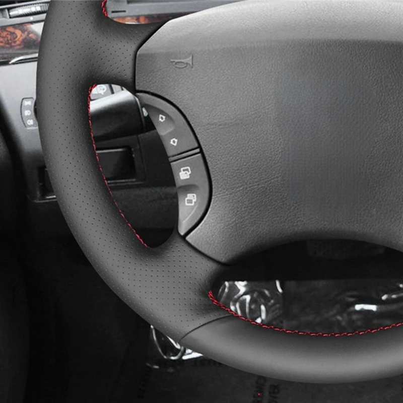 Hand-stitched Black Artificial Leather Car Steering Wheel Cover for Mercedes-Benz S-Class W220 S430 S350 S500 S600 2004-2006
