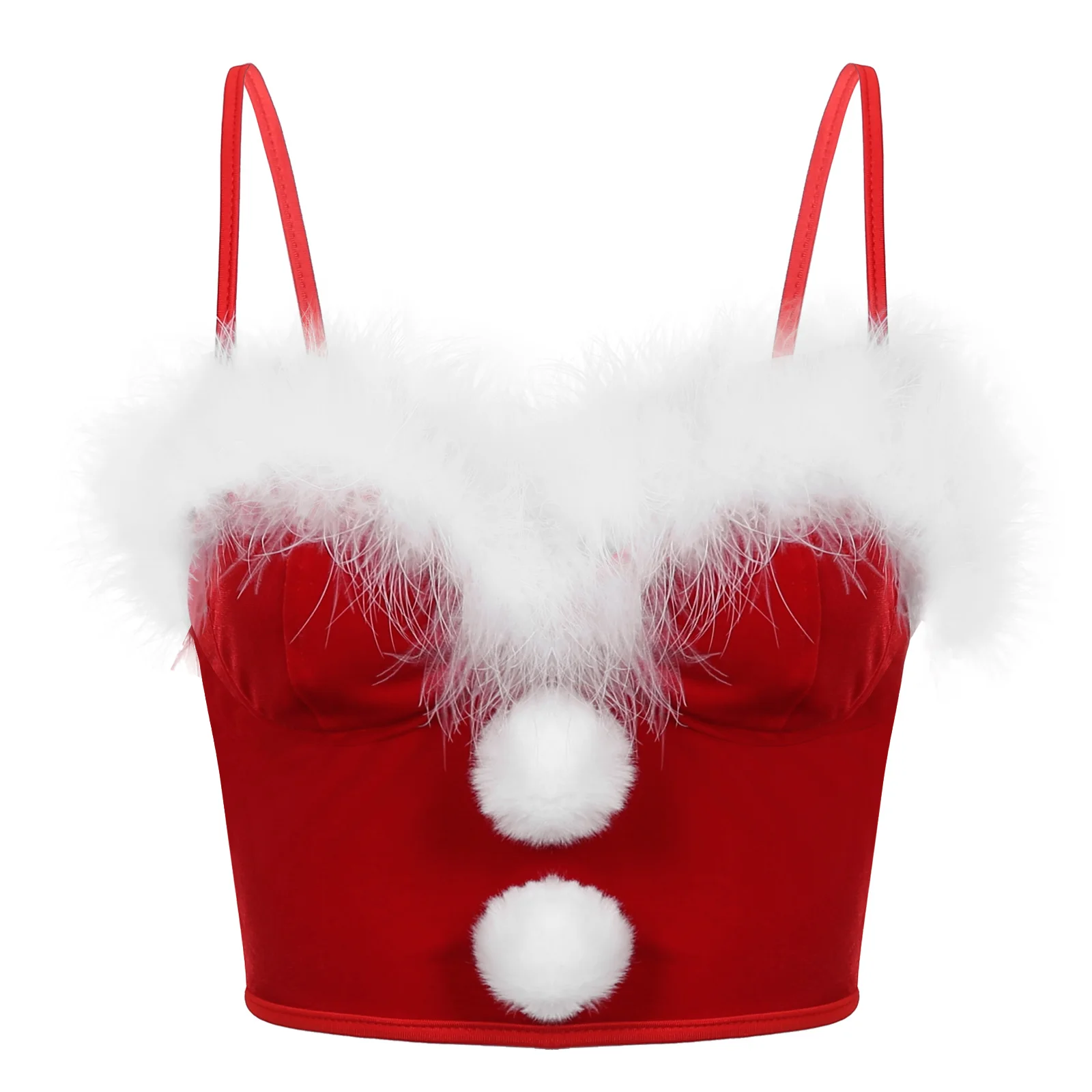 2 Pieces Womens Santa Claus Cosplay Cosutme Christmas Dress Mini Skirts with Bustier Crop Top Ball Decor Corset with Skirt Hat