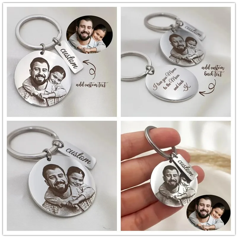 

Персонализированный брелок для ключей с фотографией, круглой формы, из нержавеющей стали, с гравировкой на заказ, для подарков на семейную годовщину, ювелирные украшения
