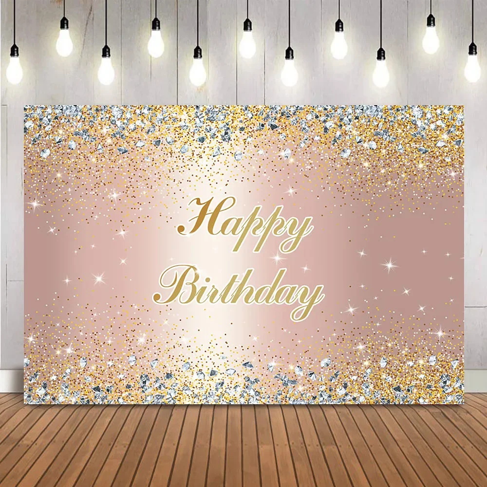 

Rose Glitter Birthday Background Adult Party Women Sweet 16 Girl Background for Picture Golden Shining Dots Photo Backdrop Props