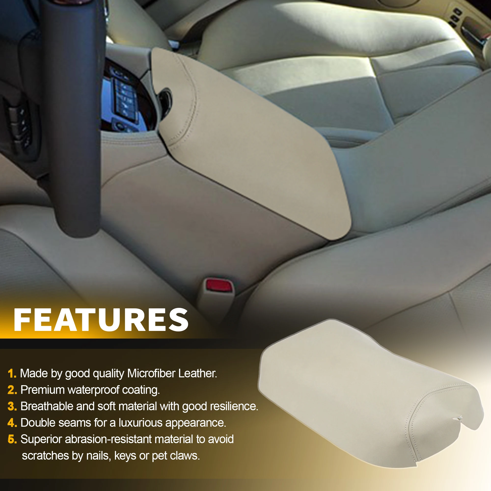 Uxcell Center Console Armrest Cover Repacement for Lexus LS460 2007-2012 Auto Leather Suture Console Lid Cover Replacement Beige