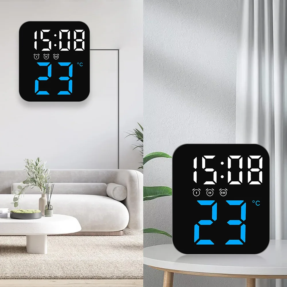 Digital Alarm Clock with Temperature Adjustable Brightness Voice Control Digital Clocks Electronic Wall Mounted Clock 12/24H