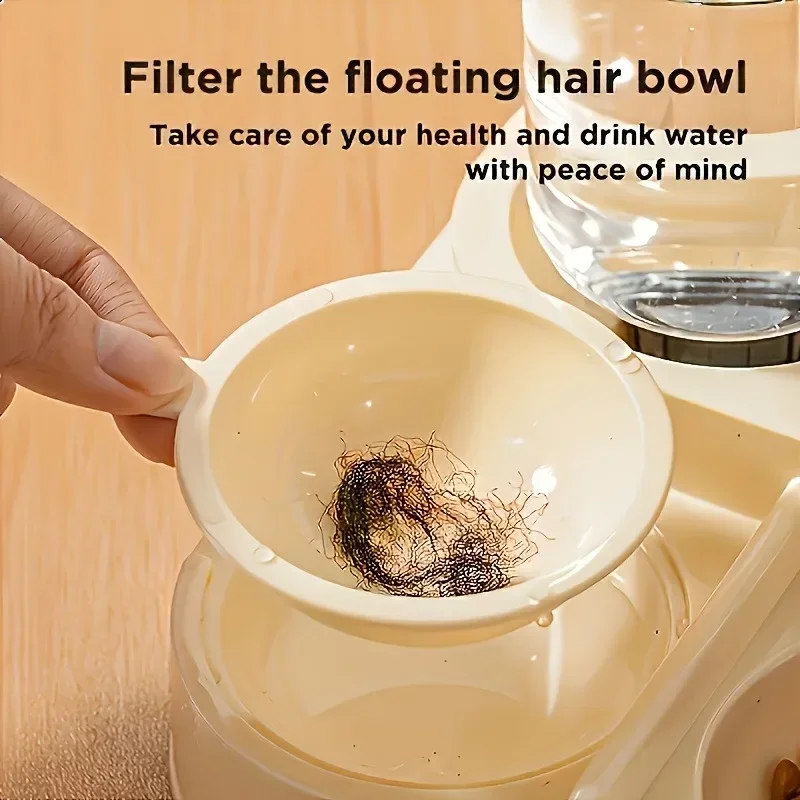 2-in-1-Futter- und Wasserspender für Haustiere mit Schwerkraftfunktion, großer Kapazität, auslaufsicherer Futterschale, leicht zu reinigen, mit Haarfilter für Katzen und kleine Hunde. – Detail 6