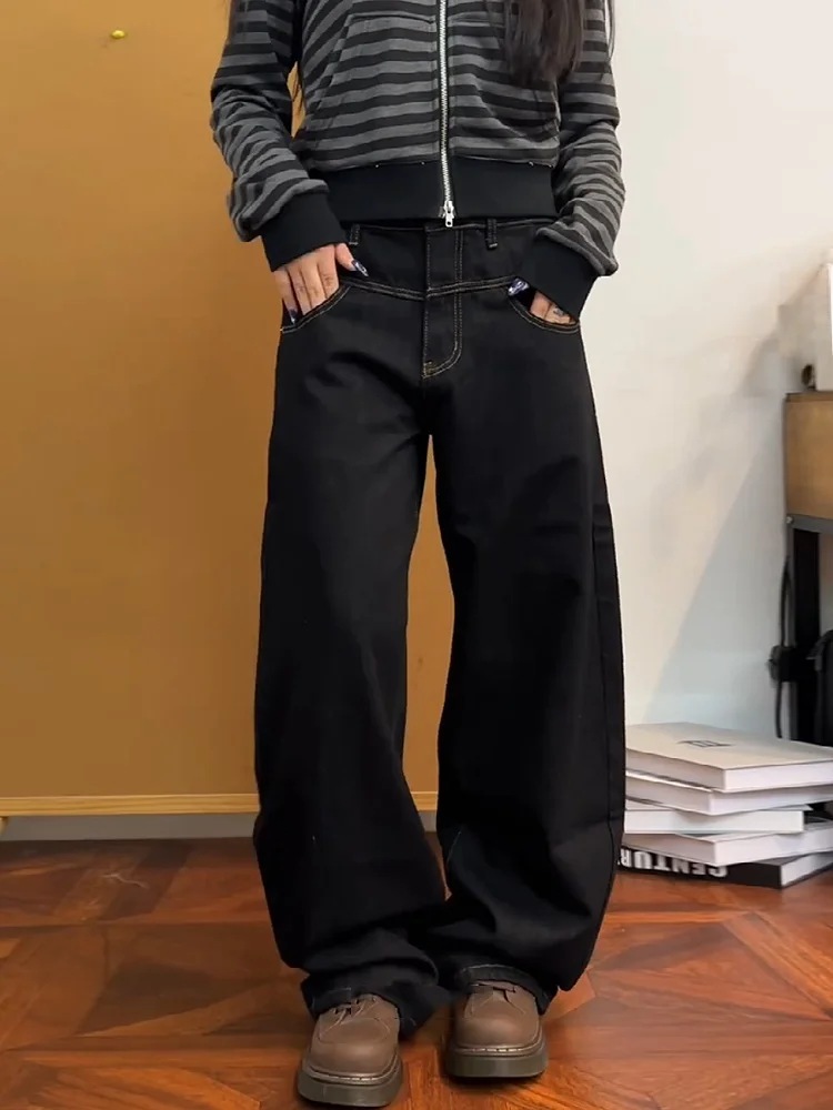Sweet Cool Spicy American Style Letter Star Print Loose Wide Leg Jeans Women's Spring Summer New Straight Slimming Denim Pants