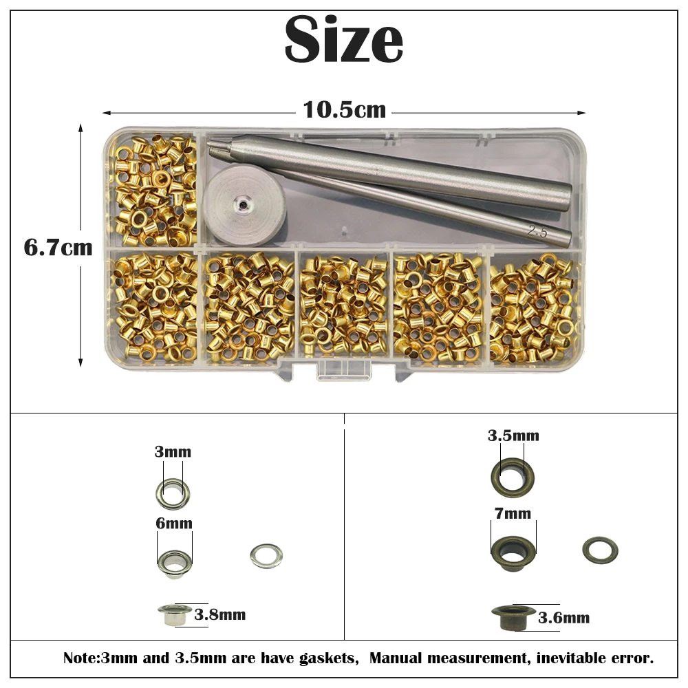 250Sets 3/3.5mm Internal 5-Colors Tool sets Electroplating Of Copper Without Gasket Eyelets 304# Steel Tools Sets