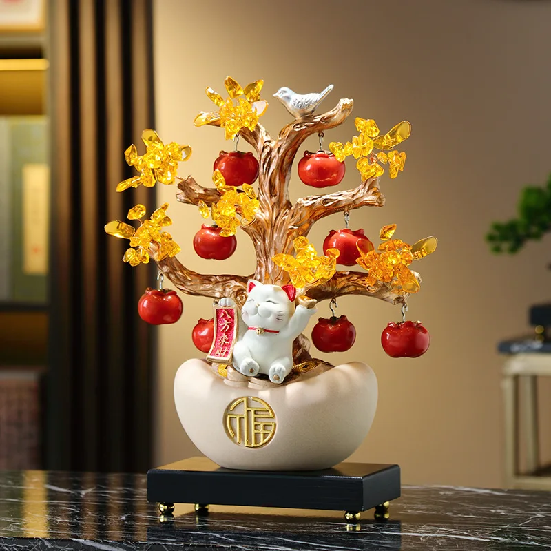 New Chinese ingots fortune tree ornaments living room Bafang Laicai decorations hotel front desk beckoning cat