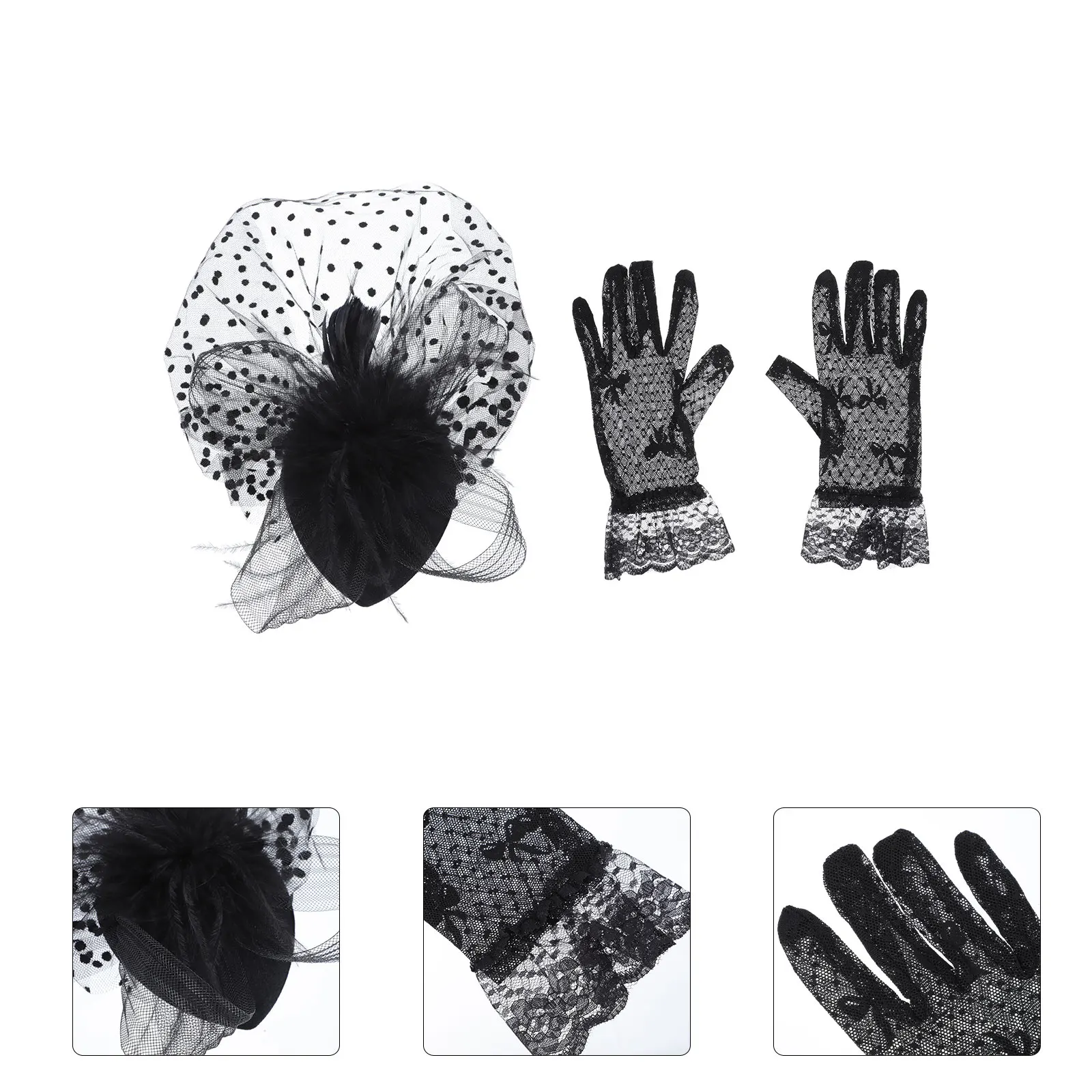 

Net Yarn Gloves Set Retro Gauze Headdress Women Veil Bride Headdress Hair Accessory Bridal Party Dinner Charm Elegant