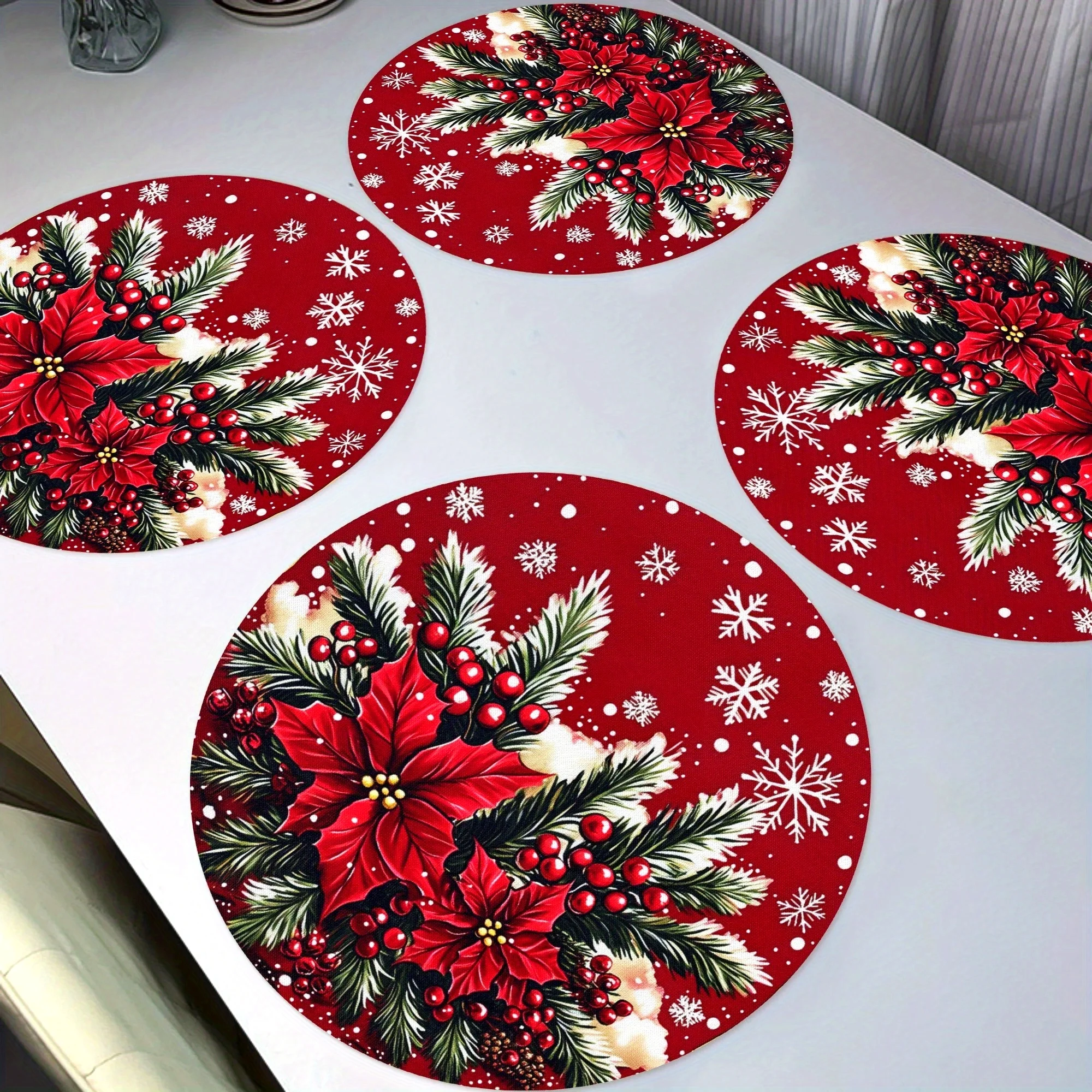 VIKAMA 4-teilige Weihnachts-Tischsets mit Weihnachtsstern, Familienfeiern, Weihnachtsfeiern, Feiertags-Tischdekoration und Zubehör