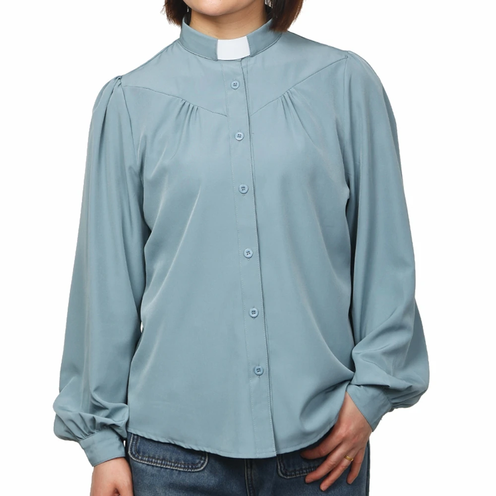 Tab Kragen Klerus Shirt Frauen Langarm Kirche Priester Uniform Tops Bluse
