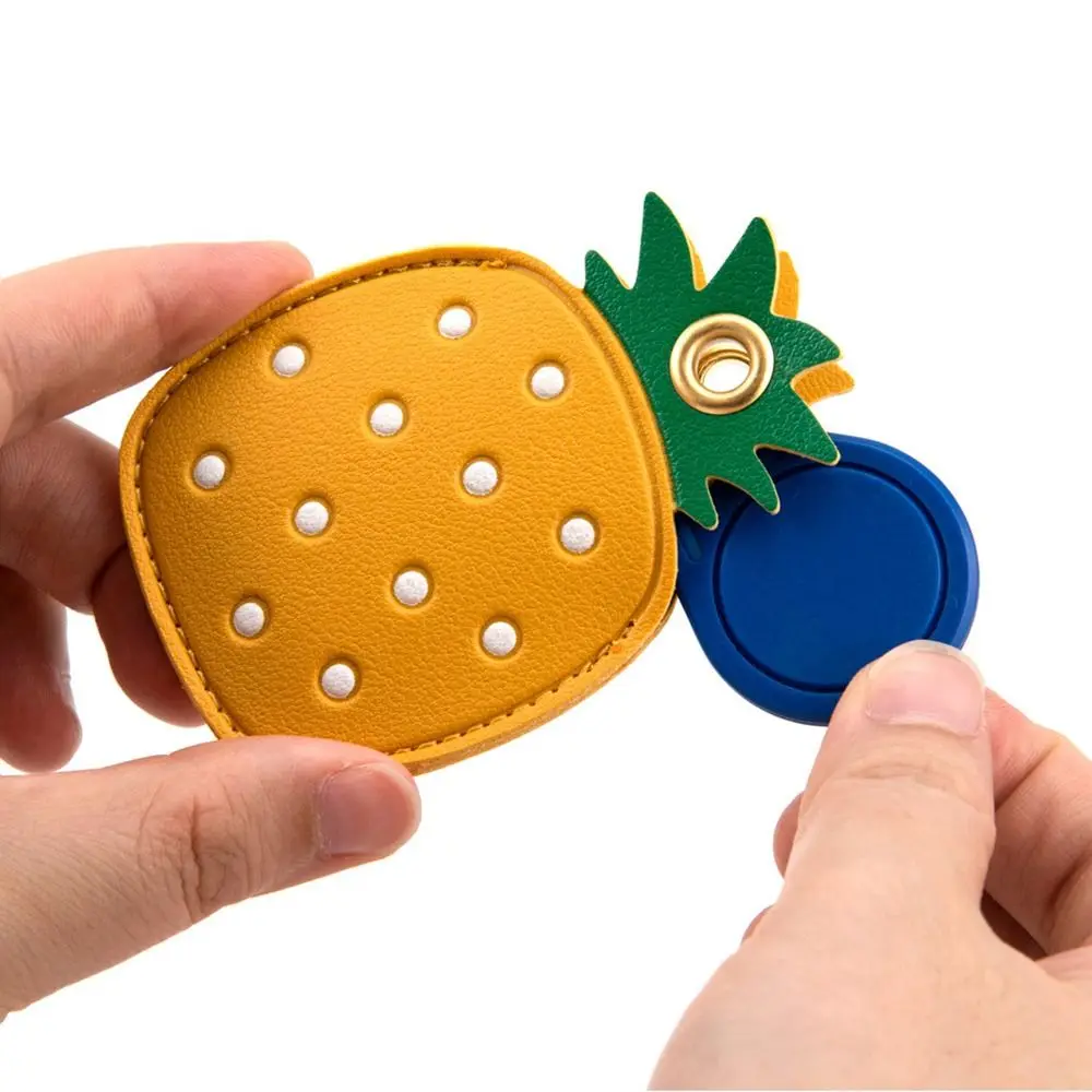1pc Cute Cartoon Fruit Leather Airtag Protective Case with Keychain, Access Control Card Holder Badge Cover