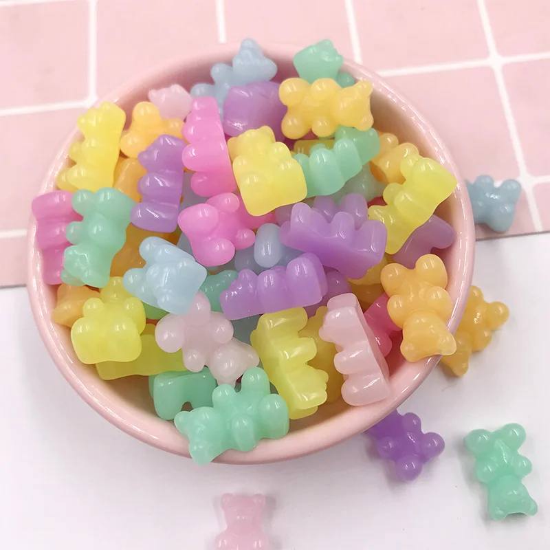 20Pcs Mix Jelly Color Bear Charms Flat back Resin Cabochon Kawaii Decoration Craft DIY Jewelry Making Hair Accessories Scrapbook