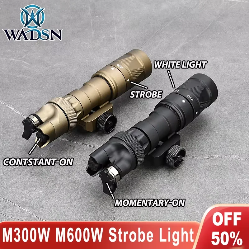 WADSN Strobe Flashlight Metal Tail Cap 300W 600W Light with Dual Function Switch Outdoor Hunting Gear CS Spotlight Torch