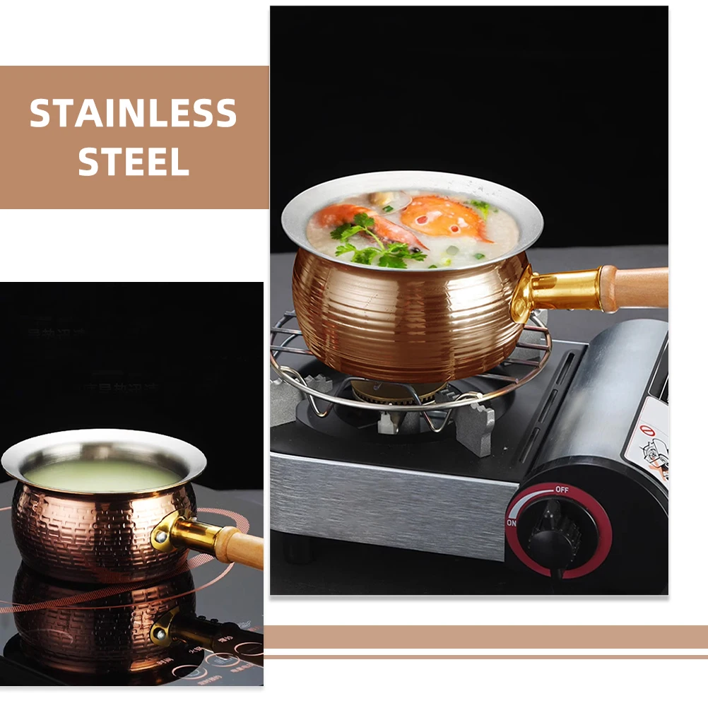 

Small Stainless Steel Milk Pot 400ml Wood H Flat Bottom Sauce Pan for Melting Butter Heating Milk Chocolate Warmer