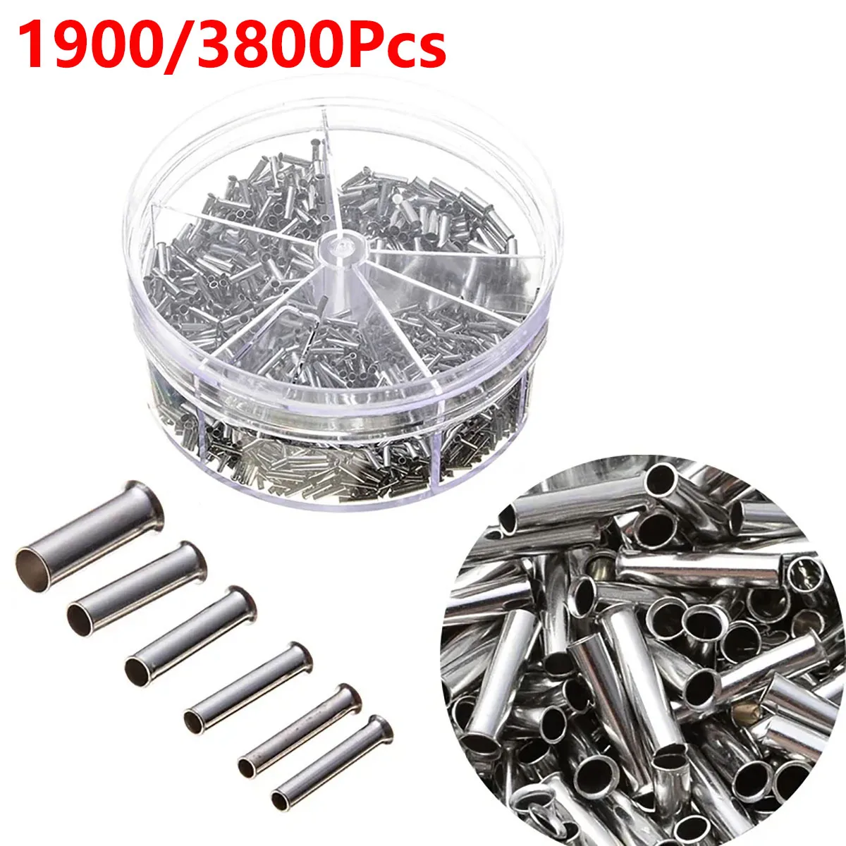 1900/3600Pcs Wire Ferrules Kit Uninsulated Bare Copper Cable End Sleeves for Crimping Electrical Connectors Terminal Blocks DIY